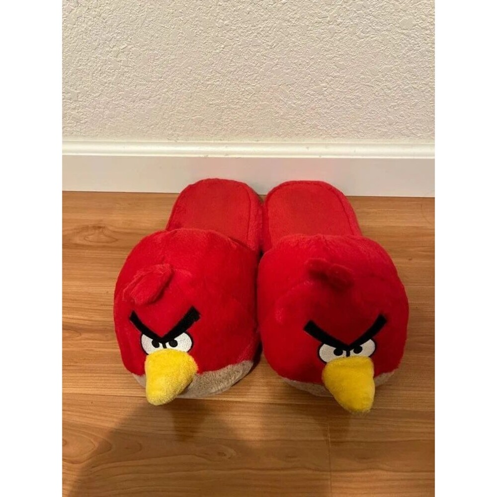 Angry bird red fuzzy slippers Sz Small sleep home lounge cozy Animation Cartoon
